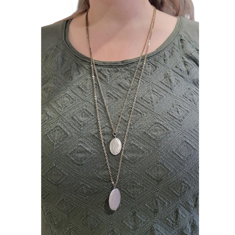 Northern Reflections Long Layered Necklace Oval Hammered Pendants Mixed Metal - Picture 3 of 15